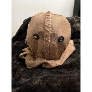 Sam Trick r Treat Scarecrow Mask 100% latex by Spirit Halloween Burlap Full Head